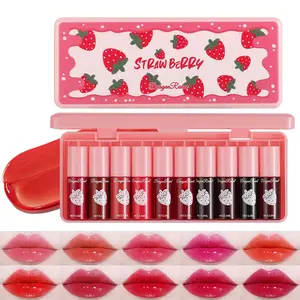 DragonRake 10 Colors Lip Tint Stain Set Korean Moisturizing Lip Gloss Velvet Mini Liquid Lipstick Multi-Use Lip and Cheek Tint Non-Stick Cup Lightweight Long-Lasting Waterproof Lips Makeup, Cosmetic, Hydrate, Hydrating, Moisture