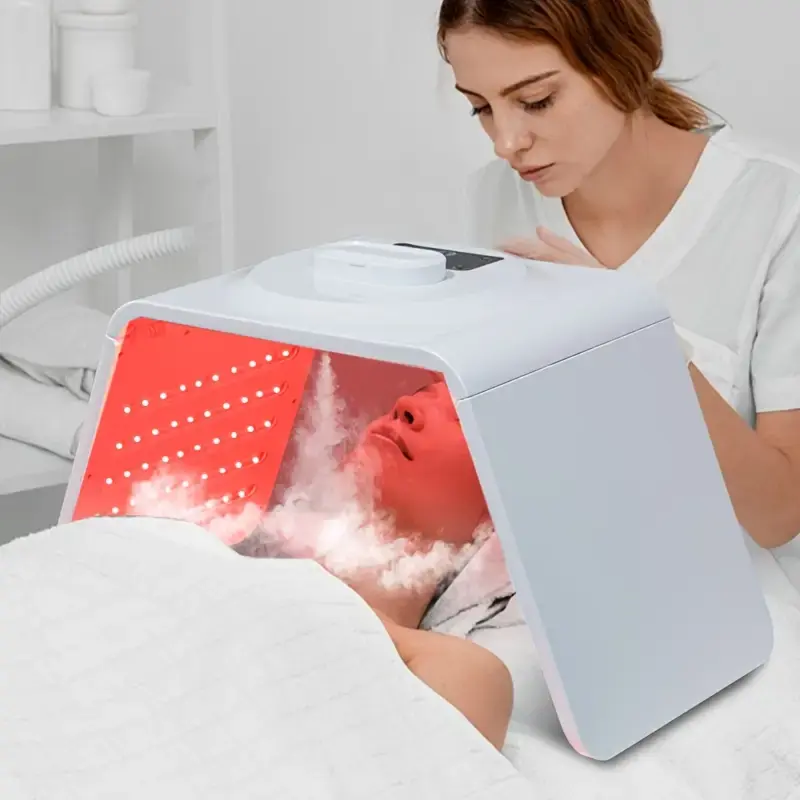 Folding LED Spectrometer Facial Mask, 7-Color Adjustable Light Therapy Skin Care Tool, Ergonomic Full Face Fit Design, 110V Large Spray Hydrating Steamer, Professional Salon Beauty Equipment