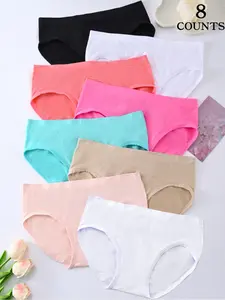 5/7/8 COUNTS Girls' Comfortable Triangle Pants, Cute Casual Style, Tight-Fitting Design, All Season Wear, Size 7-14 Years Old, Soft Panties, Youth Underwear