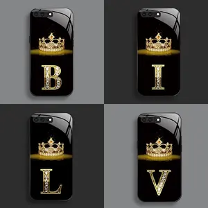 Suitable for [iPhone 8 Plus] New high-end crown letter glass mobile phone case new business simple explosion-proof mobile phone case affordable anti-fall anti-fingerprint 995