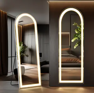 3 Color LED Lighting Mirror 64"x21" Full Size Floor Standing Wall Mounted Durable Nano Glass Touch Control Brightness Adjustable Decor