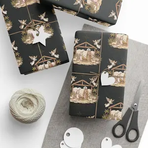 Nativity Wrapping Paper, Elegant Christmas Manger Scene Gift Wrap, Christian Paper Roll