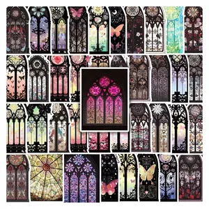 48Pcs Gothic Stained Glass Stickers Pack, Waterproof Vintage Church Window & Butterfly Floral Vinyl Decals, Art Stickers for Laptop, Water Bottle, Journal & Scrapbook, Gothic Lover Gift, Floral Pattern Sticker