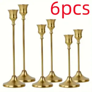 Golden 6Pcs Metal Taper Candle Holders, Elegant Modern Table Centerpieces for Wedding, Home Decor Golden 6Pcs Metal Taper Candle Holders, Elegant Modern Table Centerpieces for Wedding, Home Decor