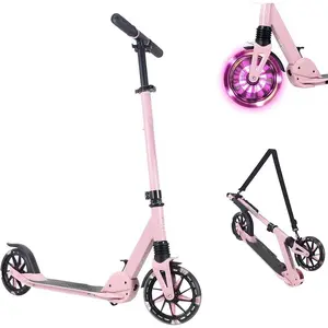Big Wheels Kick Scooter for Kids 6+, Teens & Adults| Light Up Wheels, Hand Brake, Rubber Deck Mat & Shock Absorption| Foldable & Height Adjustable