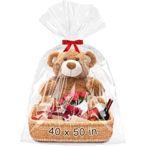 40"x 50"  Cellophane Bags, 6 count  Clear Cellophane Wrap 3 Mil Thick Plastic  Wrapping Bags for  Baskets Birthday  Shower Halloween Party Favors