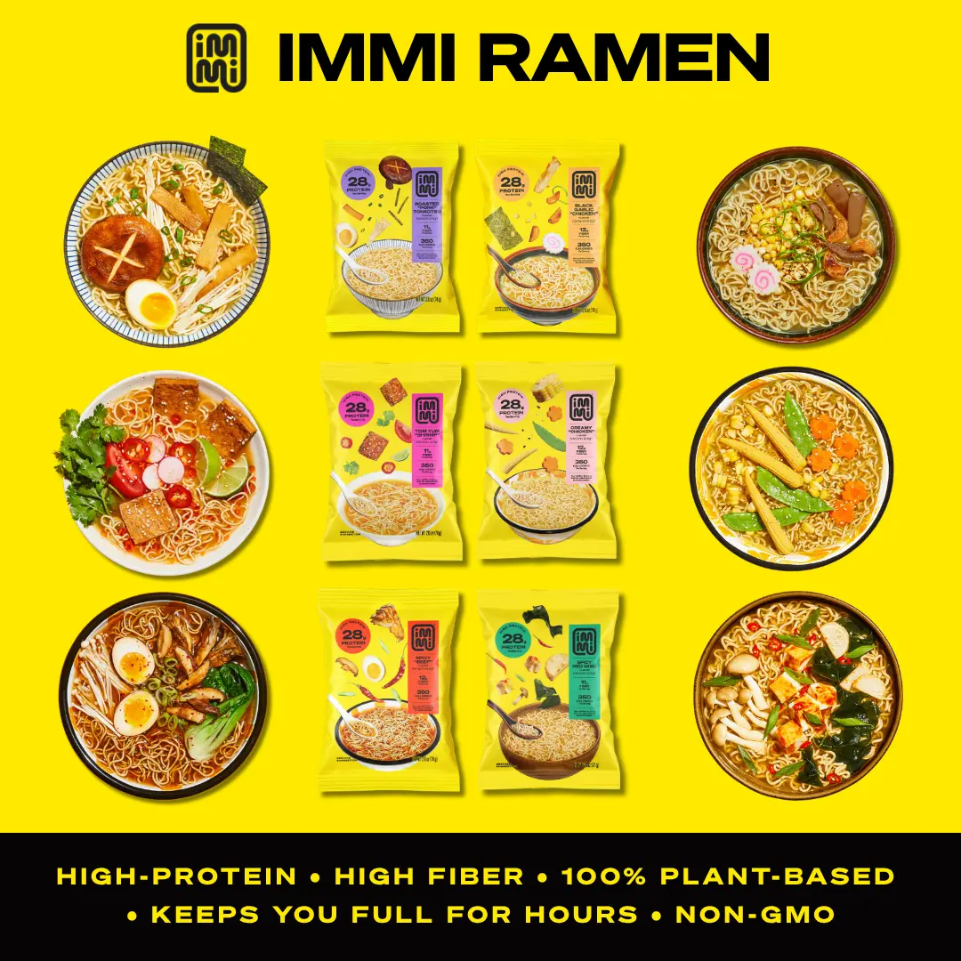 IMMI High Protein Instant Ramen, 28g Plant-Based Protein, 12g Fiber, Low Fat Vegan Ramen Noodles, Variety Pack & Multiple Flavors