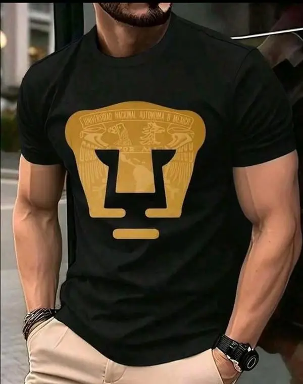 Pumas UNAM Soccer Graphic Tee - Premium 100% Cotton Men's T-Shirt with Gold Emblem, Casual Summer Streetwear Top, Oversized Fit Sportswear, Perfect Gift for Soccer Fans