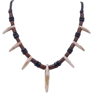 Wooden Bead   Adjustable Tribal Necklace for Men Women Caveman Black Coconut  Beads Necklace
