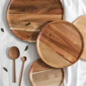Round Wooden Tray for Home Parties, Kitchen Utensils, Table Decor, Perfect Coffee Table Display, Picnic, BBQ, Thanksgiving, Halloween, Christmas