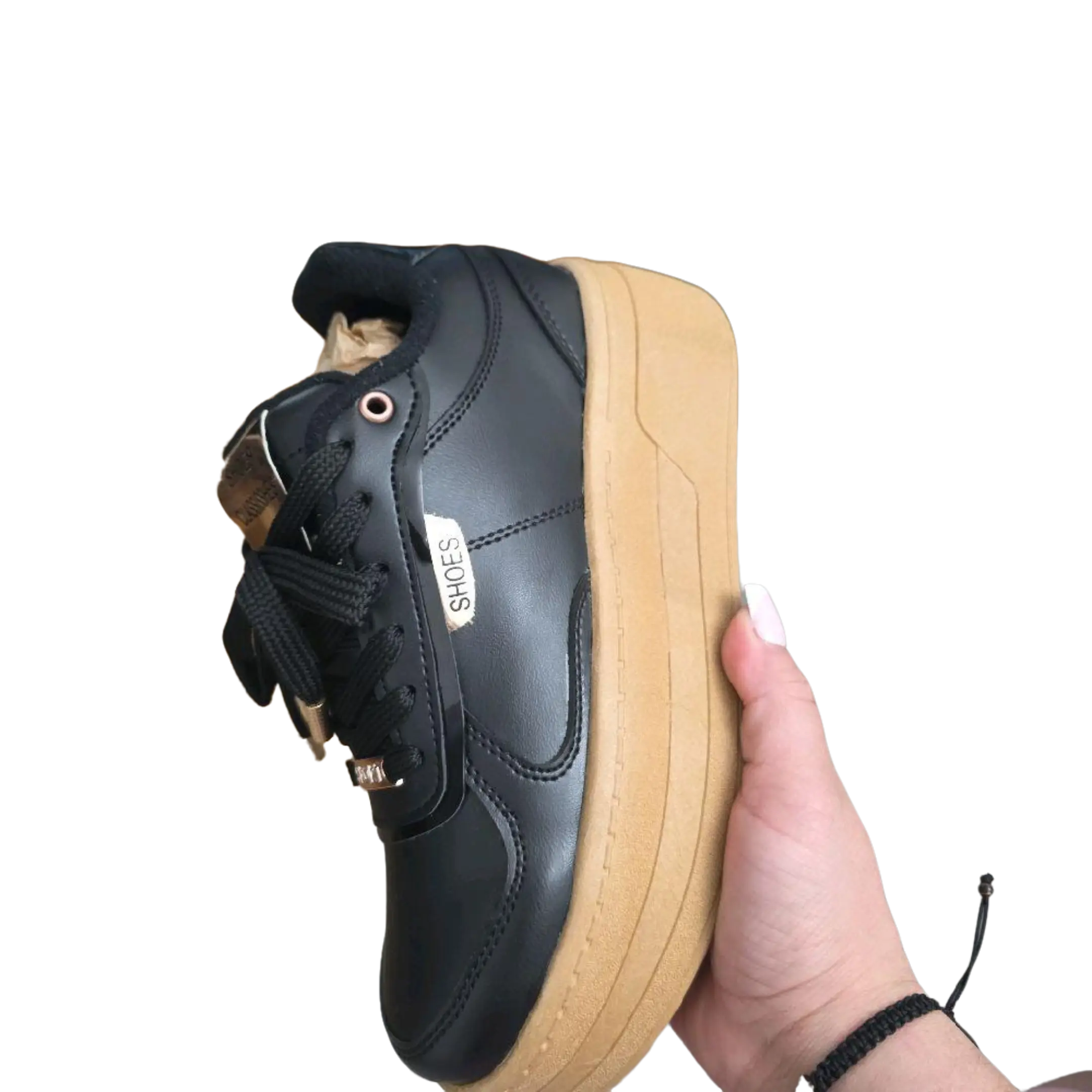 Black Leather Sneakers with Tan Sole - Comfortable & Stylish for Everyday Wear