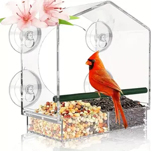 Acrylic transparent bird feeder, wall-mounted, adhesive type, compact feeder specifically designed for bird cages, Window Bird Feeder