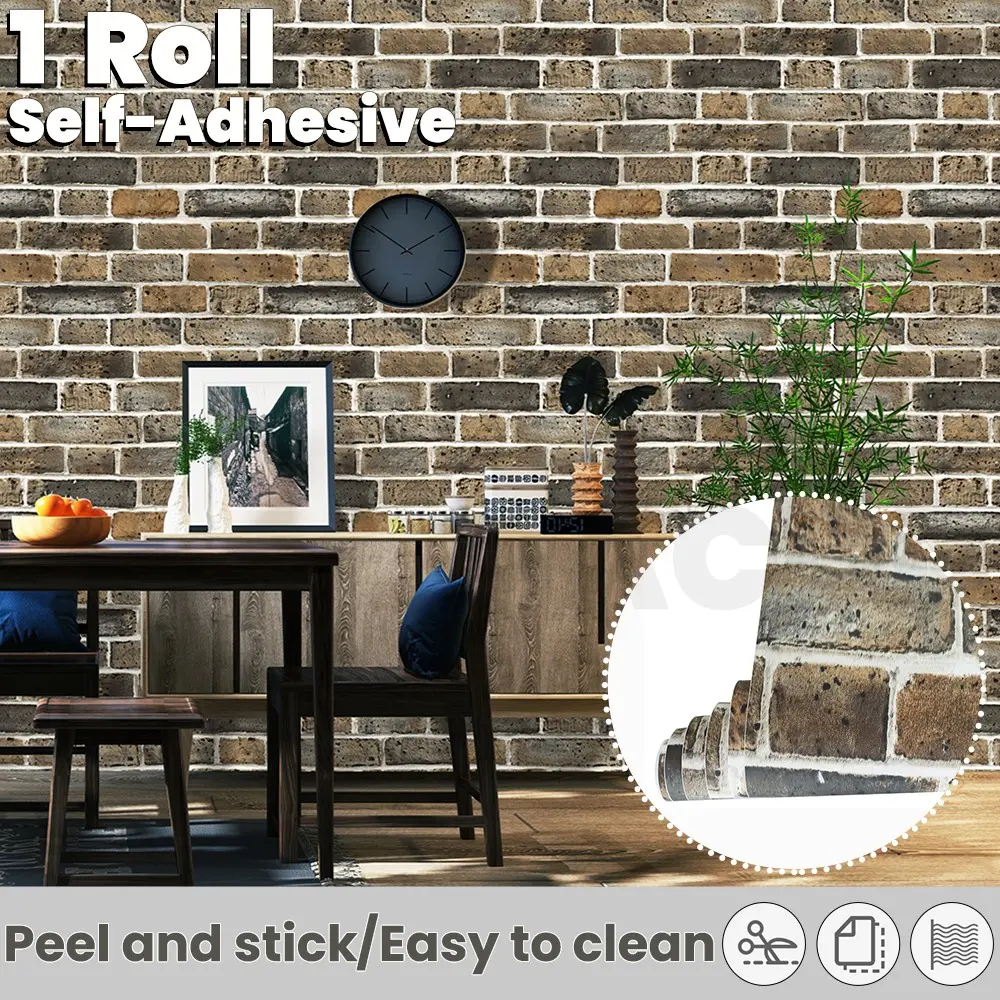 Self-Adhesive Earthy Brick Pattern Wallpaper, Vinyl Peel-And-Stick for Living Rooms & Dining Rooms, Rustic Wall Decor