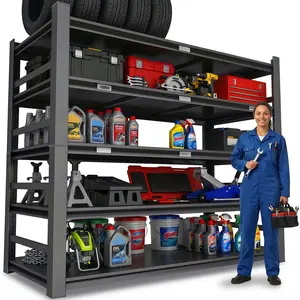 5-Tier Adjustable Extra-Tall Metal Garage Shelving Unit - Heavy-Duty Freestanding Utility Rack, 3000-Lb Weight Capacity, Black Storage Organizer for Garages, Basements, Homes (87" H × 24"D × 48" W)