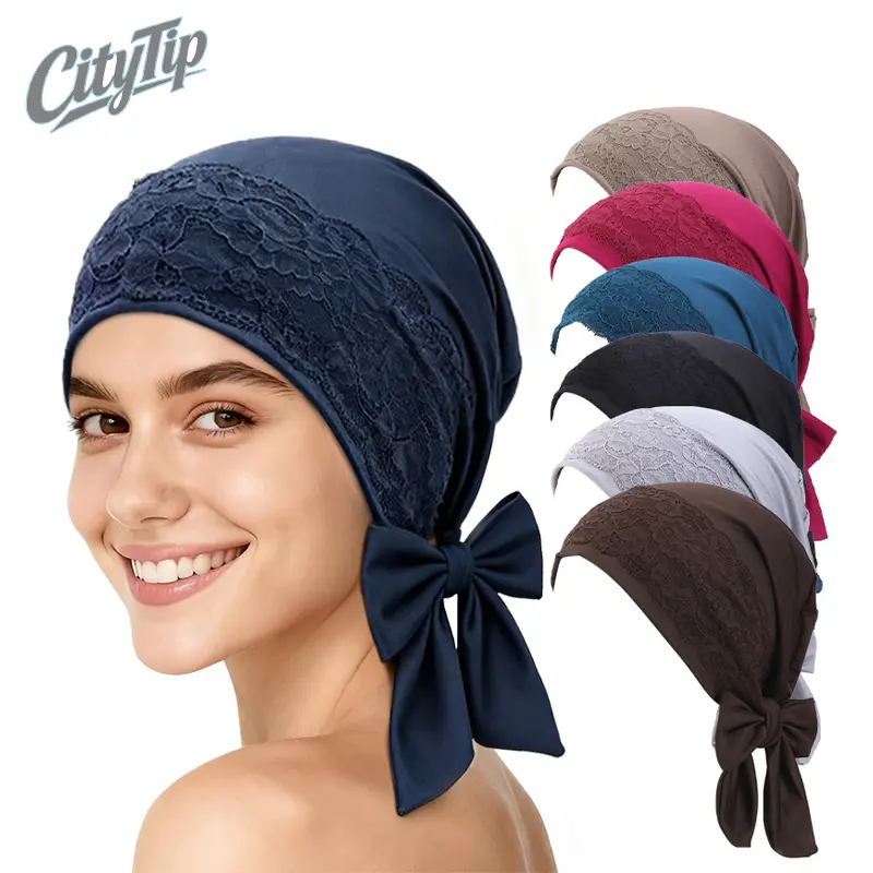 Female 3pcs Elegant Lace-Trimmed Ribbon Headscarf - Tie-Up Soft Turban Cap for Sensitive Scalp, Hair Loss, Plain Everyday Wear (Sports & Outdoor Accessory Hat), Chemotherapy