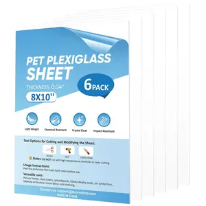 6PK 8" x 10" PET Plexiglass Sheets, Clear Plastic Sheet, Easy to Cut Thin Flexible PET Plastic Sheeting Panels for DIY Art Projects, Crafts, Picture Frames, Signs
