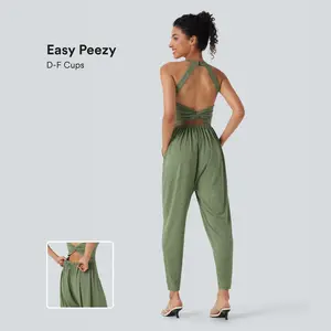 Backless Twisted U Neck Harem Casual Jumpsuit with Pockets-Easy Peezy Edition-D/DD/DDD/F Cups