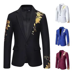 Men’s paisley gold-embossed printed slim-fit casual blazer — formal, classic menswear