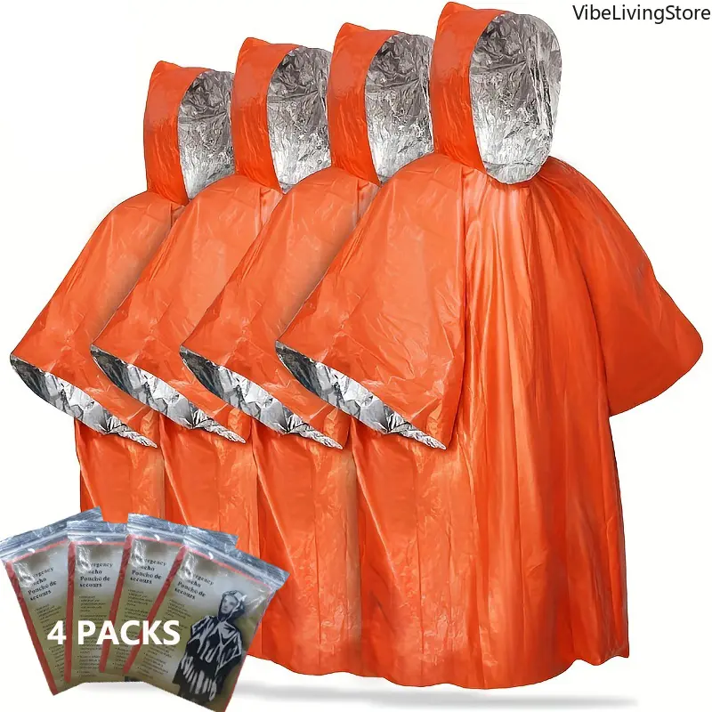 Adult Thermal Emergency Rain Poncho with Survival Blanket - Hooded, Waterproof Full Body Cover for Adults, Compact Bag-Included, Lightweight 1-Size for Camping, Music Festival Sports & Outdoor Kits, Outdoor Waterproof, Rainproof, One Size