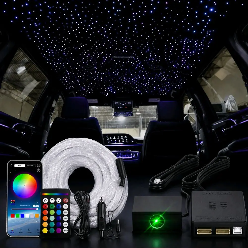 RGBW Fiber Optic Car Star Ceiling Kit - APP Control, 16W DC12V Starlight Headliner Light