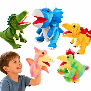 T-Rex Dino Hand Puppet, Soft Plush Dinosaur Toy with Flexible Movable Jaw, Interactive Storytelling Prop for Pretend Play, Educational Sensory Gift for Boys & Girls Ages 3-8, Skin-Friendly Washable Stuffed Puppet for Parent-Child Bonding