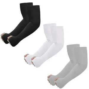 3 Pair Cooled Compression Arm Cover with Thumb Hole - Highly Resilient, Sunscreen, Breathable for Cycling, Driving, Golf, Running - Black, White, Grey, Cooled Arm Cover