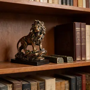 Elegant Resin Lion Head Sculpture with Base, Unique Home Decor Art Display for Living Room Office Desk, Stylish Tabletop Decoration