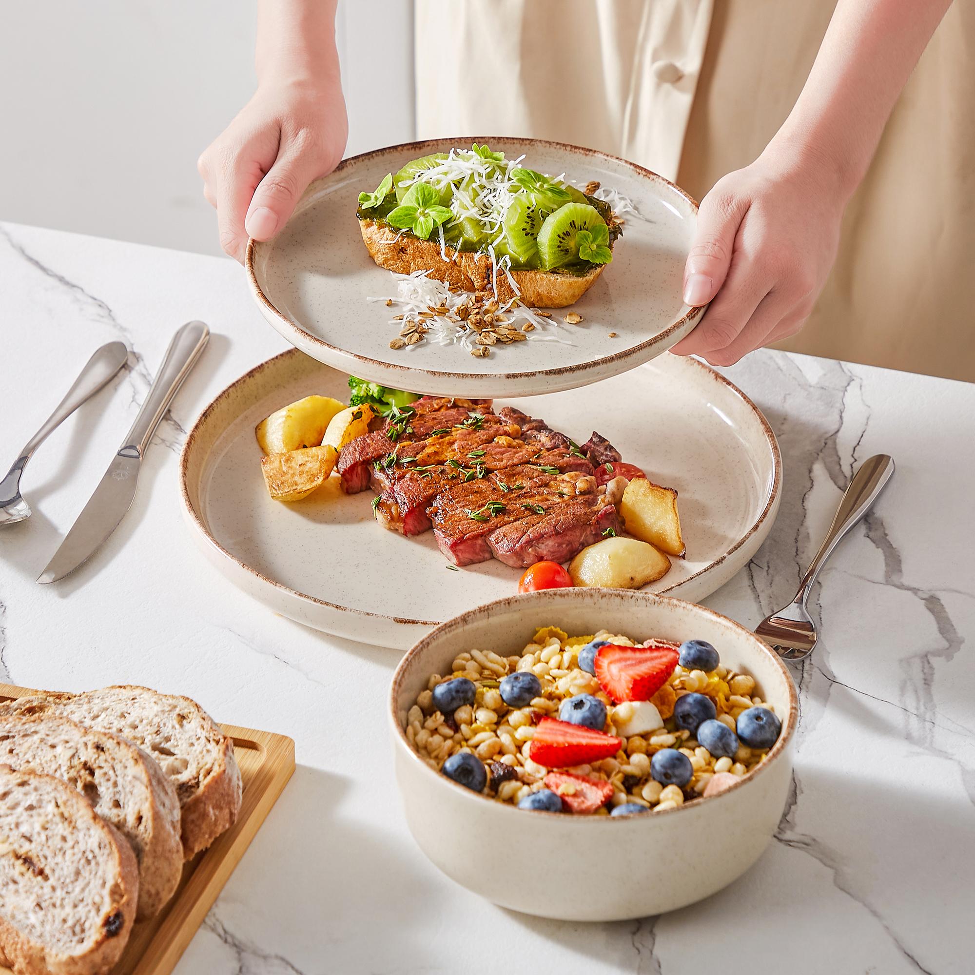 vancasso PLAYS 18/24-Piece Stoneware Dinnerware Set, Reactive Glaze Plates & Bowls Set for 6, Microwave & Dishwasher Safe vancasso PLAYS 18/24-Piece Stoneware Dinnerware Set, Reactive Glaze Plates & Bowls Set for 6, Microwave & Dishwasher Safe