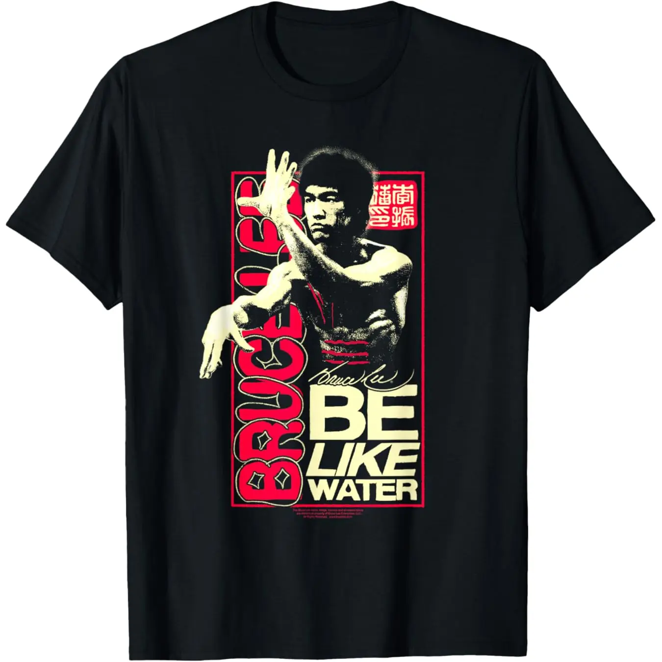Men's Retro "Be Like Water" Cotton T-Shirt - Soft Fabric Martial Arts Graphic Pullover, Casual Long Sleeve Menswear Clothes, Classic Fit, Streetwear, Digital Print, Images Do Not Peel Or Fade, Unisex, Top, Fades Resistant, Crew Neck, Round Neck, Standard,