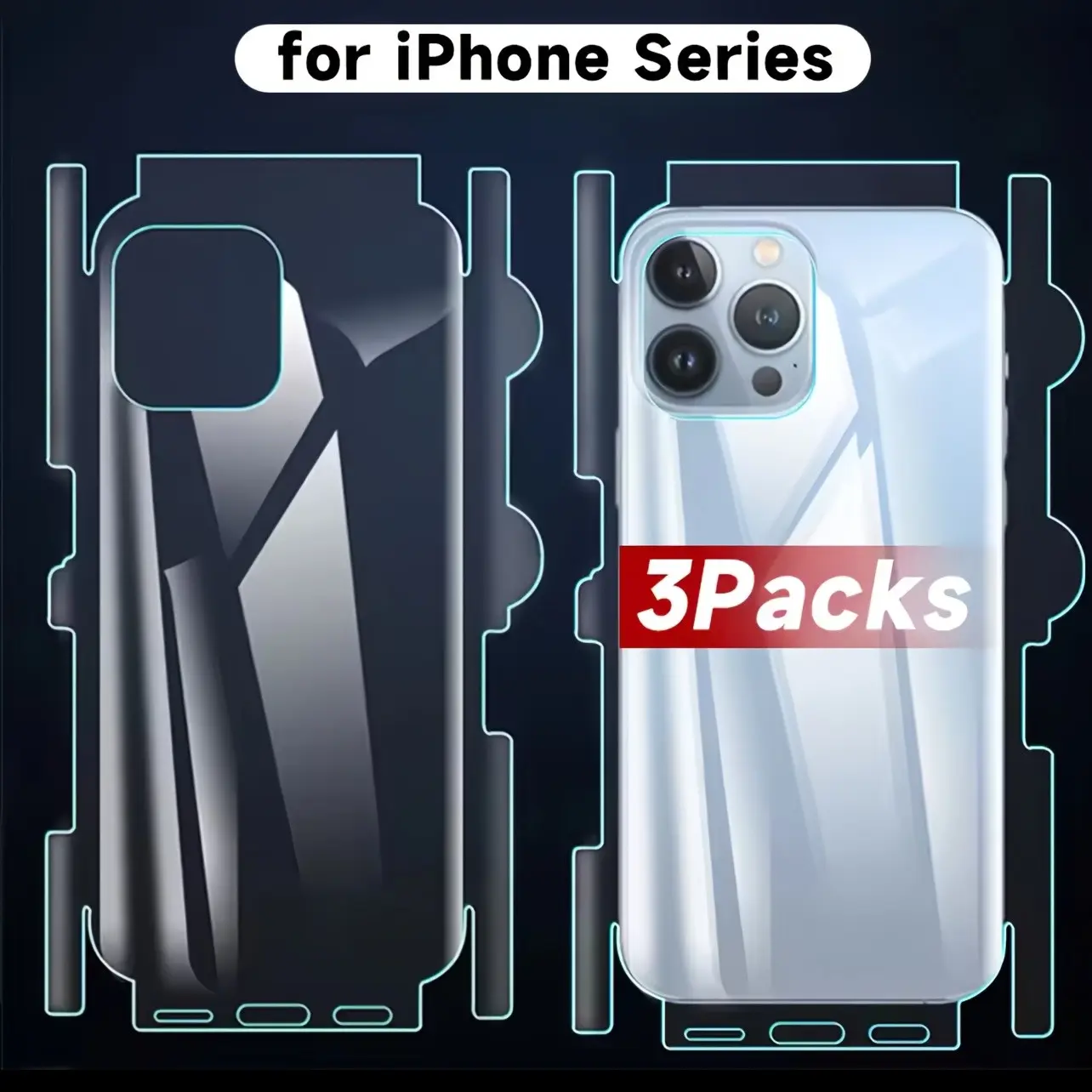 3 Sets Back Transparent Hydrogel Film Border Frame Stickers Compatible With Smartphone iPhone 17/Air/17 Pro Max/16/16e/16 Pro/15/14/Plus/13/12/Pro/Max Back Side Full Cover Drop Proof Protection Screen Protectors Accessories