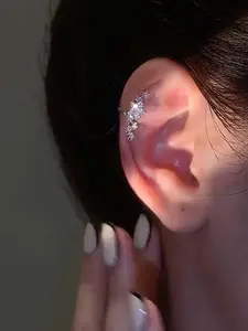 Fashion Tassel Non-Pierced Cartilage Earrings, Comfortable Wear, Hypoallergenic Stainless Steel, Cubic Zirconia Star Design, Chic Jewelry for Any Occasion, Versatile Earrings
