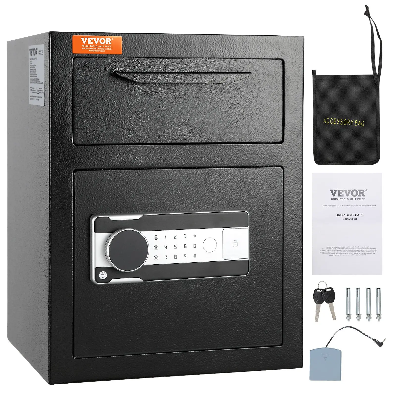 VEVOR 1.7 Cub Depository Safe, Deposit Safe with Drop Slot, Electronic Code Lock and 2 Emergency Keys, 17.71''x 13.77''x 13.77'' Business Drop Slot Safe for Cash, Mail in Home, Hotel, Office