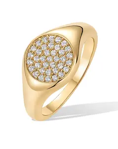 PAVOI 14K Gold Plated Signet Ring for Women - Pinky Ring with Round Cubic Zirconia - Dainty Signet Rings - Trendy Fashion Jewelry