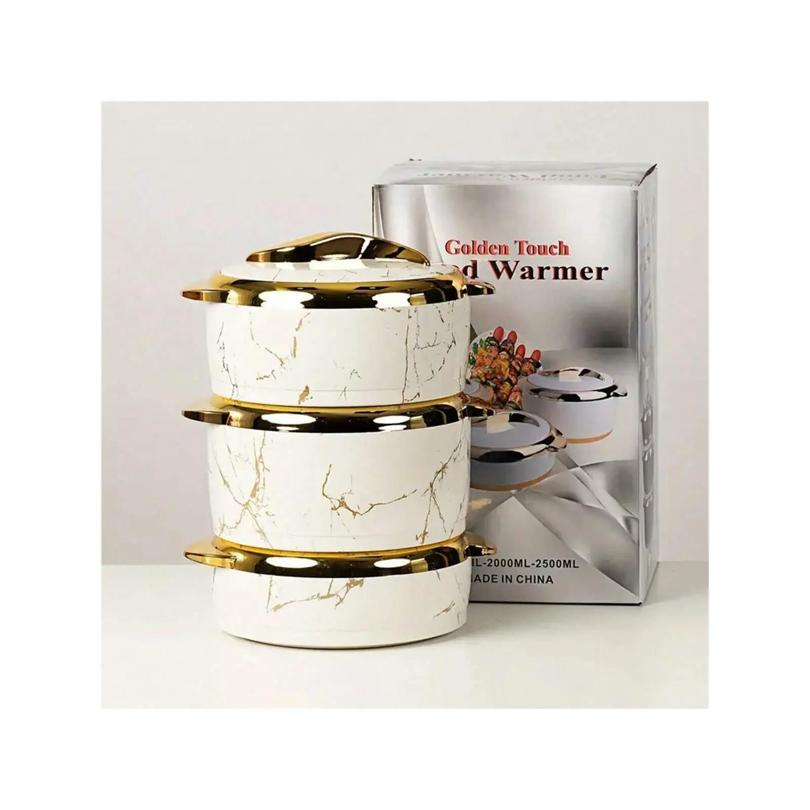[LINE]3pcs, Golden Touch Food Warmer, Thermal Casserole Dish Set With Lids, Insulated Stainless Steel Container For Hot & Cold Food, Serving Bowl For Buffets, Hot Pot Sets Food Warmer, Hot Pot Food Warmer Set, Tableware Casseroles Set, For Office