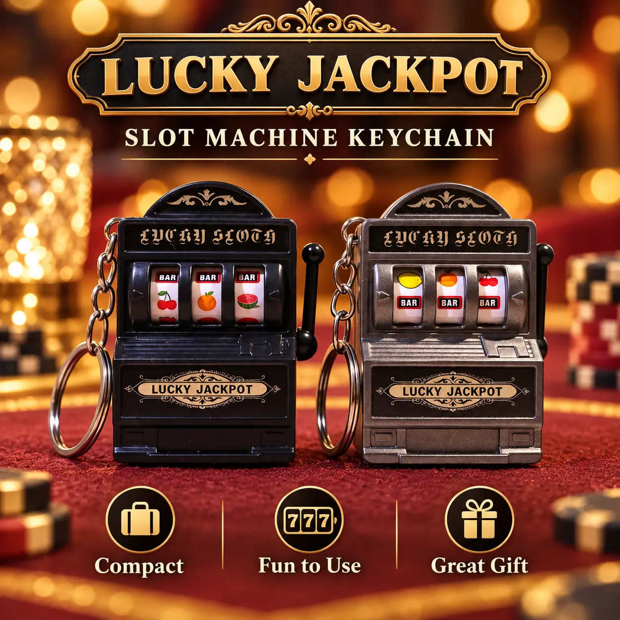 2Pcs Mini Slot Machine Keychain Retro Lucky Jackpot Game Keyring Vintage Fruit Machine Bag Charm Stress Relief Toy Electroplated Gag Gift For Him