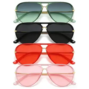 Women's 4-PCS Resin 2026 Trendy Neon Green Oversized Aviator Sunglasses, Retro Fashion UV-Protection Sports Eyewear, Accessories for Women Outdoor Use