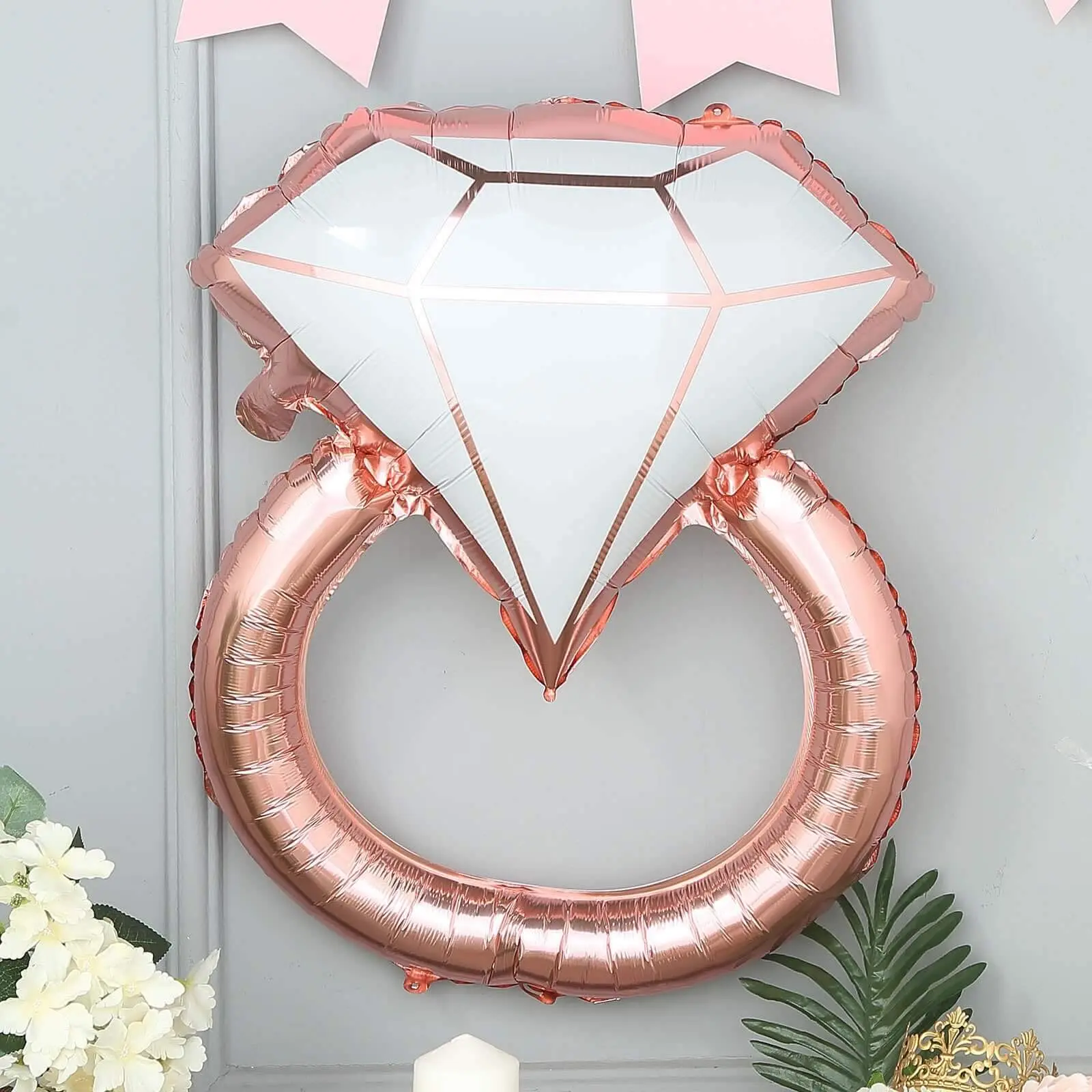 26" Ring Shape Rose Gold White Diamond Mylar Foil Balloon, Helium-Air Fillable, Party Decor, Balloon Decor for Birthday Celebrations