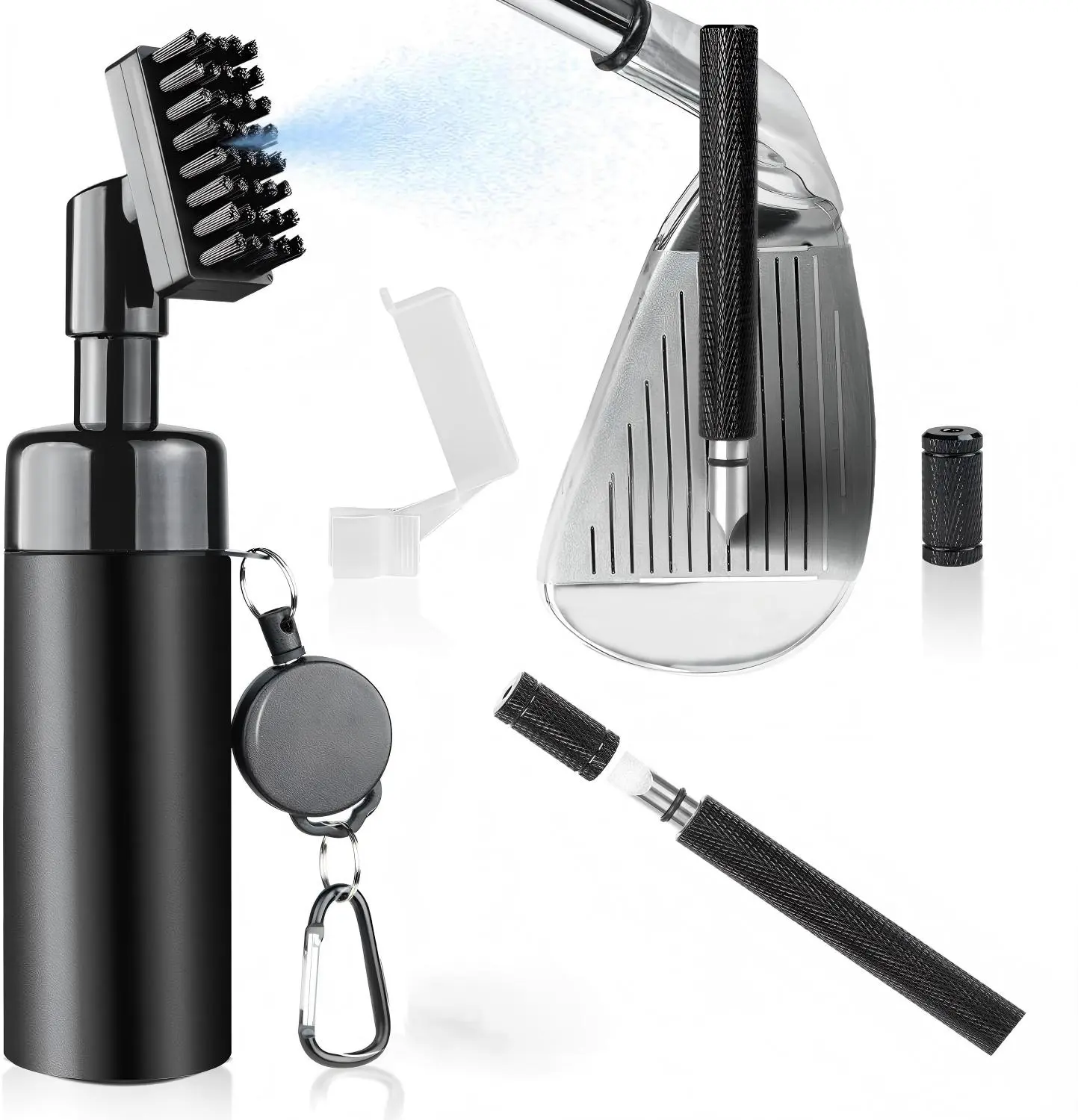 New Golf Club Cleaner Brush with Spray Bottle Holds 5 Ounces of Water for Golf Clubs, Balls, and Shoes, Essential Golf Accessories