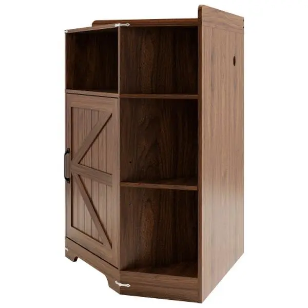 Bellemave Sturdy Industrial Wood Corner Cabinet - MDF+LVL Wood 6-Cubby Cube Organizer with Built-In & Adjustable Shelves, Charging Station, 2 AC Outlets, Charging Ports, 5.9ft Power Cable (Over 25kg) for Small Space Living Room, Study, Easy