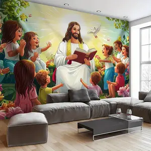 Jesus Wall Backdrop Banner, Durable Polyester Indoor Backdrop with Jesus & Children Garden Print, 39x59in-70.8x90.5in Large Size for Religious Events, Multi-Purpose Party Decoration & Photo Booth Prop,summervibes