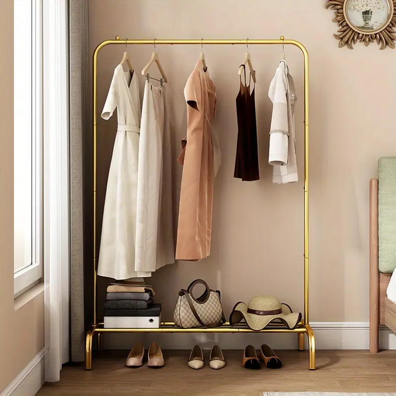 LINZINAR Durable Metal Clothes Rack Stand - Floor-Mounted, Freestanding, Hanging Coat Organiser - 49.4in x15.9in x61.3in, with Shoe Rack & Hangers, Simple Black for Entryway, Bedroom, Floor-Mounted Coat Racks