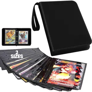 Card Binder - 100 Pockets Hold  Big Card 3 Rings With 50 Double Side Removable  Pages Portable & Lightweight Black Leather  Binder + 25pk (L) + 25pk (XL)