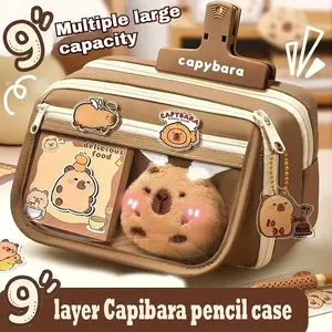 Waterhog Large Capacity DIY Pencil Case, Multi-Layer Storage Box with Pen Holder, Includes Waterhog Doll and Stickers, Back-To-School Supplies