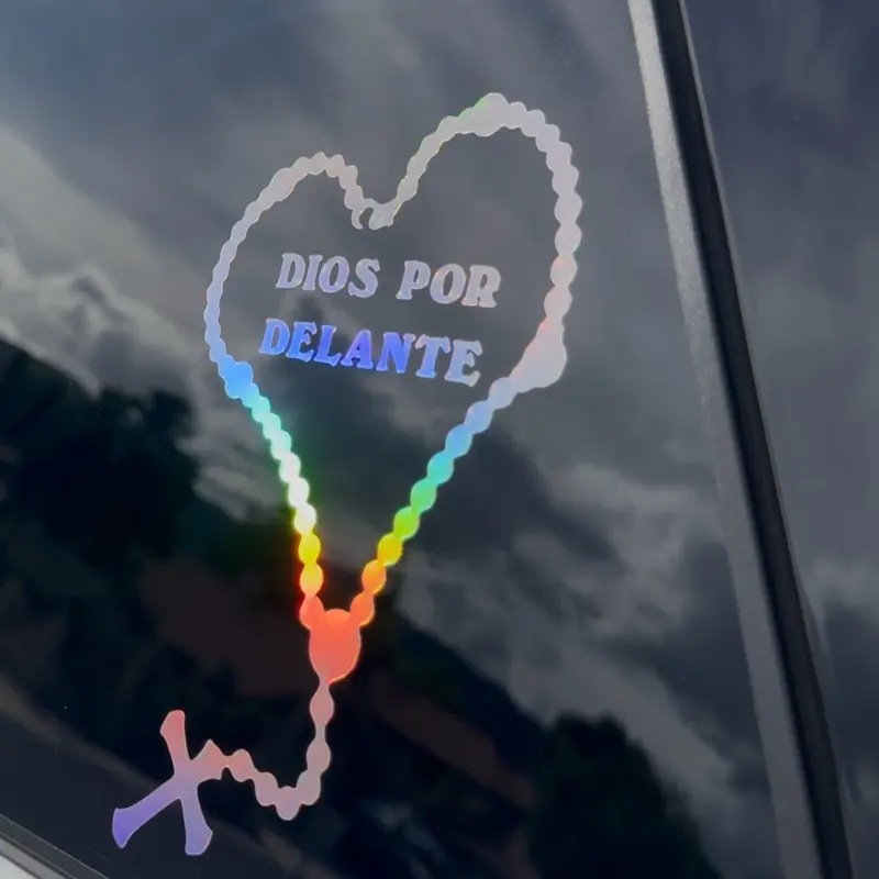 Dios Por Delante Holographic Chrome Vinyl Decal Sticker - Many Colors & Sizes for Vehicle Exterior Decoration Personalized Faith Sticker