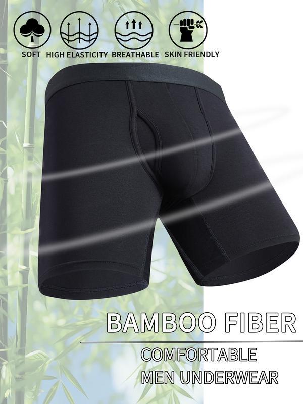 Men's Bamboo Viscose Boxer Briefs 7-Pack, Solid Long Leg Stretch Underwear with U-Pouch & No Ride-Up Fit, Includes 7 Free Socks, Gift for Father, U-Pouch Shape, Boyshorts, Outdoor, Fabric, Briefs + Socks