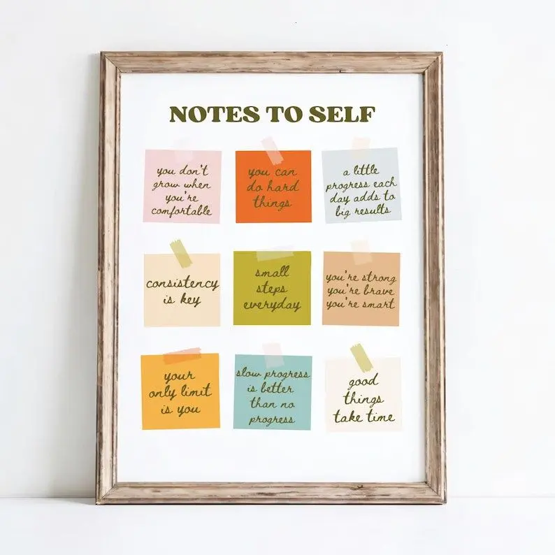 Notes To Self Motivational Quotes Print, Inspirational Artwork, Motivation Printable Art, Mental Health Poster1 - (Unframe)