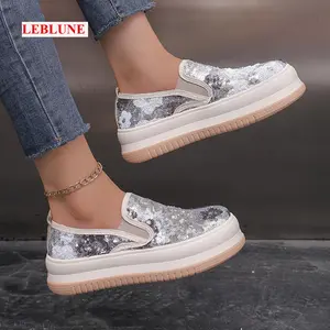 A pair Spring and autumn multi-color full sequin metal wind ultra-light flowers thick soled canvas shoes women's slip-on soft soled single shoes all casual loafers women's casual sports shoes quinceanera  shoes female sneaker