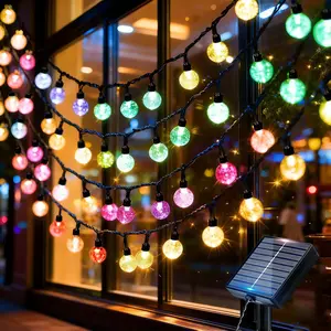 Solar LED Fairy String Light, 20/50/100 Transparent Crystal Balls, 8 Lighting Modes, Light Sensor, Home Decor, Porch, Party, Holiday Decoration