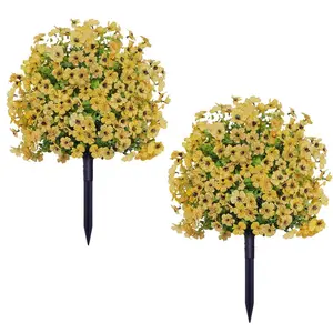 GARVEE 1.97FT Artificial Trees With Ground Spike Set of 2, Weather-Resistant Faux Shrubs Bushes Potted Plants With Flowers for Outdoor Indoor Front Porch Garden