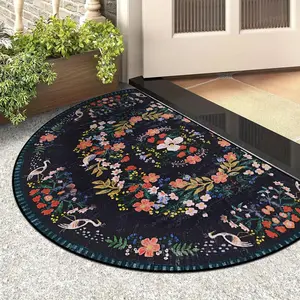 Luxurious Vintage Floral Half Circle Entryway Rug, Soft Low Pile Design, Non-Slip Base, Perfect for Living Room and Bedroom, Round Floral Rug